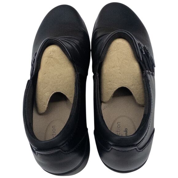 Clarks Channing Haley Slip On Black Leather Loafers Womens size 9 Low Wedge Heel - Picture 4 of 7